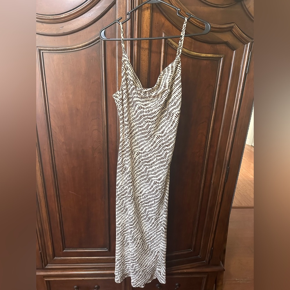 Kiersten Printed  Cowl neck Women’s midi Dress brown and cream